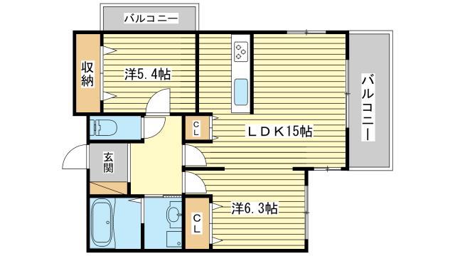 グラジオ元町プレミアム(2LDK/2階)の間取り写真