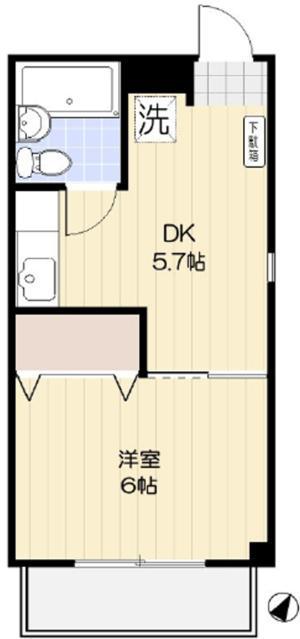 セダーバック(1DK/1階)の間取り写真
