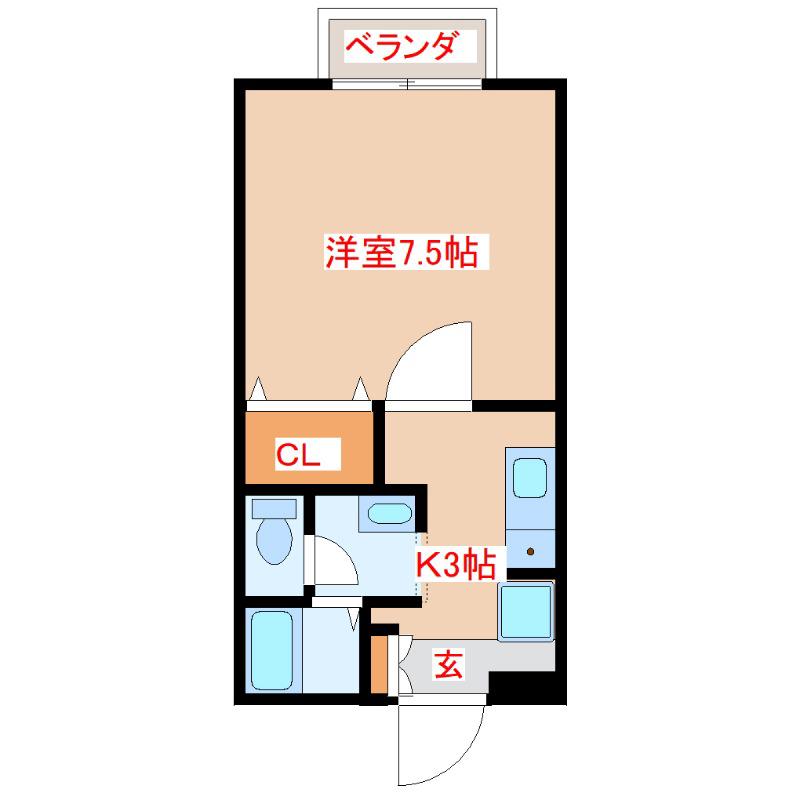 ボアソルテンB棟(1K/2階)の間取り写真