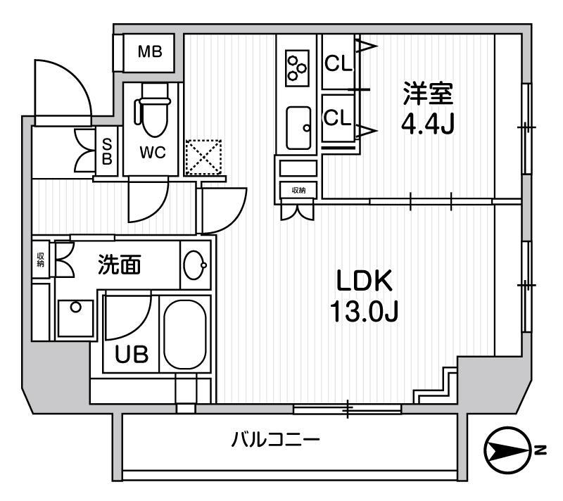 GENOVIA浅草橋II SKYGARDEN(1LDK/2階)の間取り写真