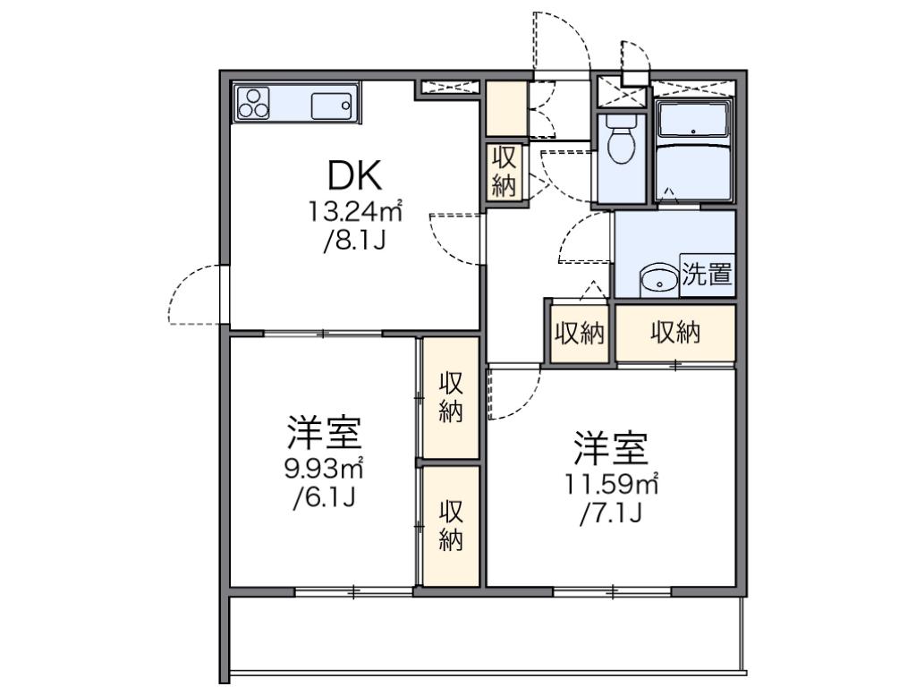 レオパレス湘南A(2DK/1階)の間取り写真