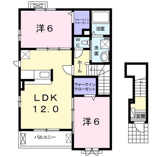 アジュール堺(2LDK/2階)の間取り写真