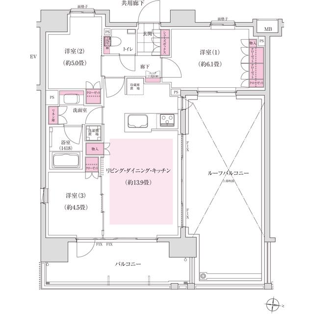 ディームス木場(3LDK/12階)の間取り写真
