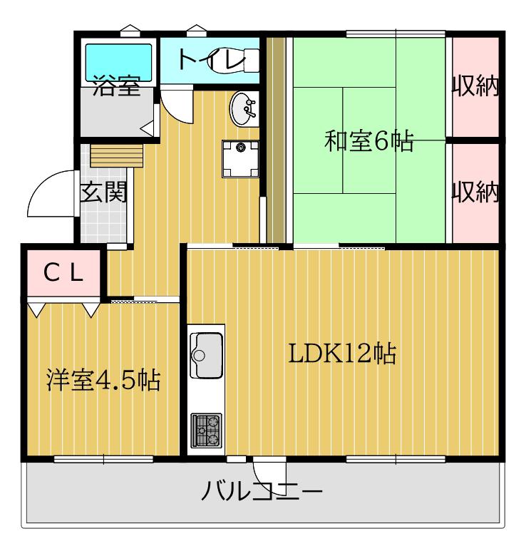 山田池11号棟 2階(2LDK/2階)の間取り写真