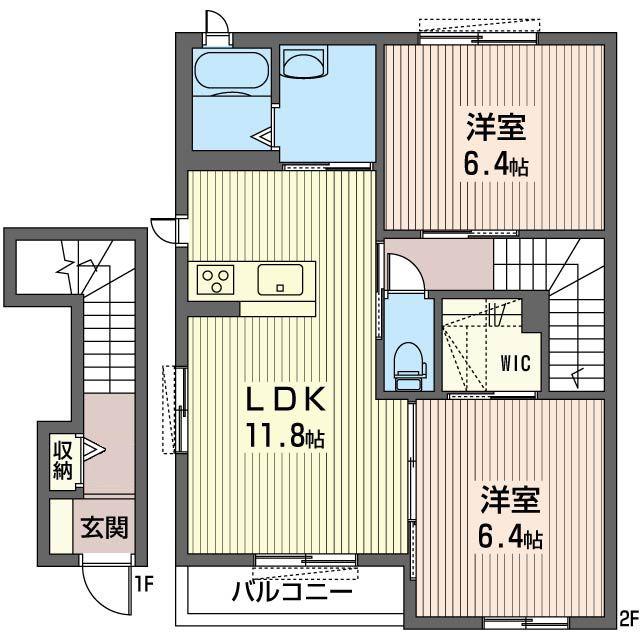 ウヴェール・メゾン安塚D(2LDK/2階)の間取り写真