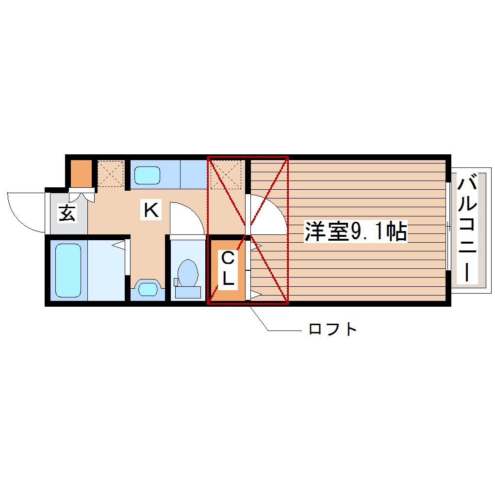 WISH荒井(1K/2階)の間取り写真