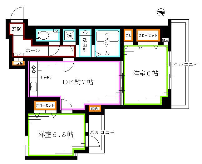 プライムアーバン新宿落合(2DK/3階)の間取り写真