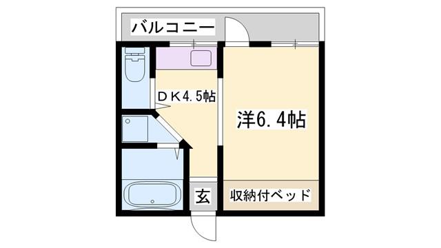 ヒルハイツA棟(1DK/1階)の間取り写真