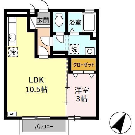 ララ・花いち(1LDK/2階)の間取り写真
