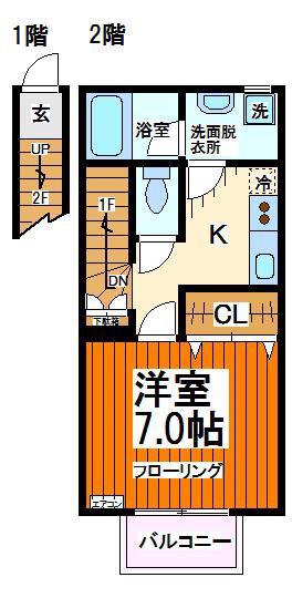 ガーネットハイツ 当社管理物件(1K/2階)の間取り写真