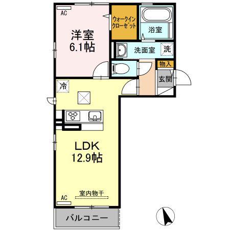 ＪＲ牟岐線 二軒屋駅 徒歩17分 3階建 築10年(1LDK/1階)の間取り写真