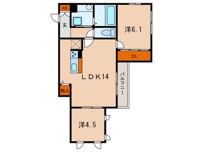 フェーブ六甲(2LDK/1階)の間取り写真