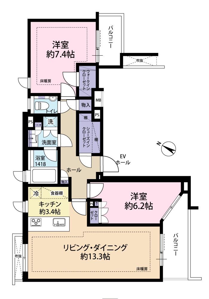 ロイヤルシーズン白金台(2LDK/4階)の間取り写真