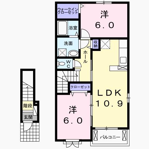 レジデンスクレメント(2LDK/2階)の間取り写真