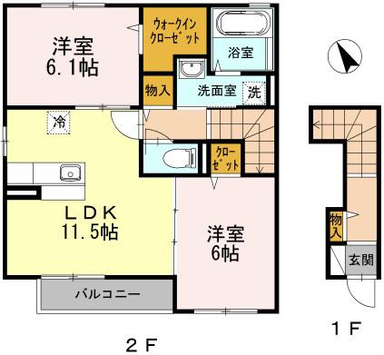 ハイネスB(2LDK/2階)の間取り写真