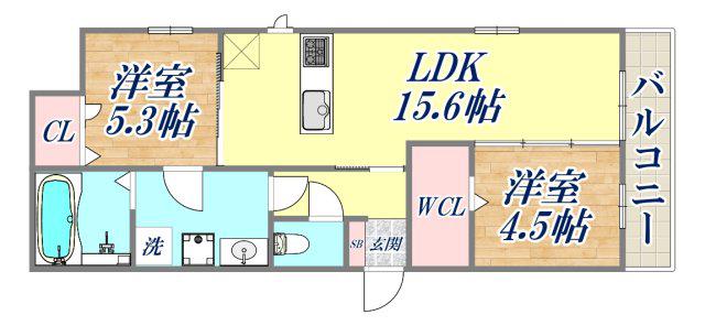 SHANGRI-LA(2LDK/2階)の間取り写真