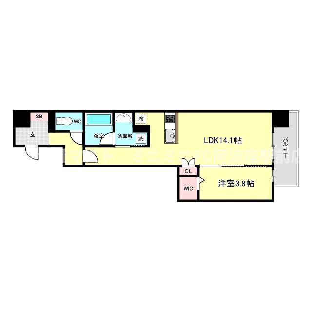 PARK LANE KUJO(1LDK/14階)の間取り写真