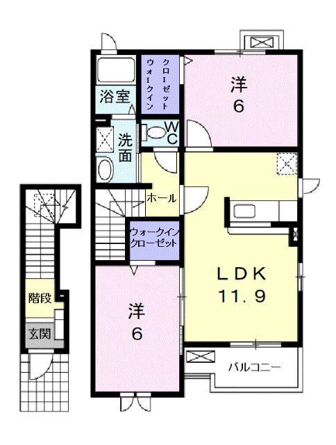 セレーノ スパッツィオI・B(2LDK/2階)の間取り写真