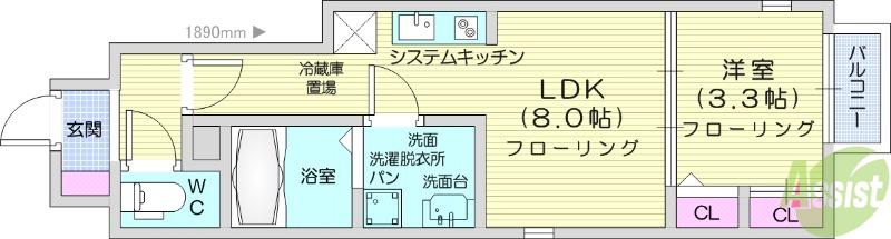 シエル宮町Ⅰ(1LDK/1階)の間取り写真