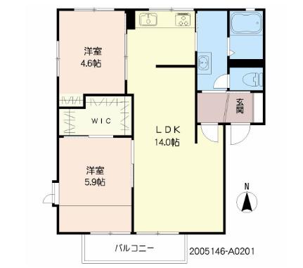 パークハイツ野上A(2LDK/2階)の間取り写真