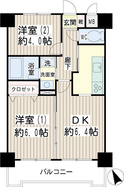 NICEアーバン鶴見中央II(2DK/6階)の間取り写真