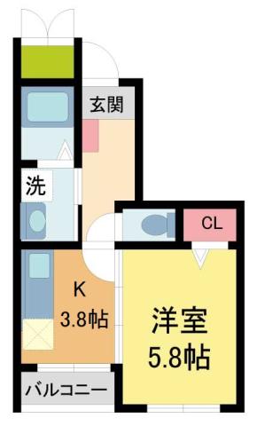 ロータスコートII(1K/1階)の間取り写真