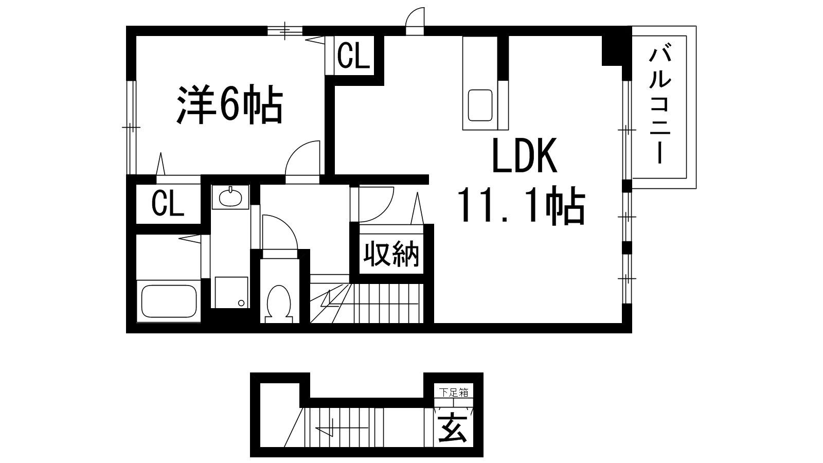 レジデンス佐々木Ⅳ(1LDK/2階)の間取り写真