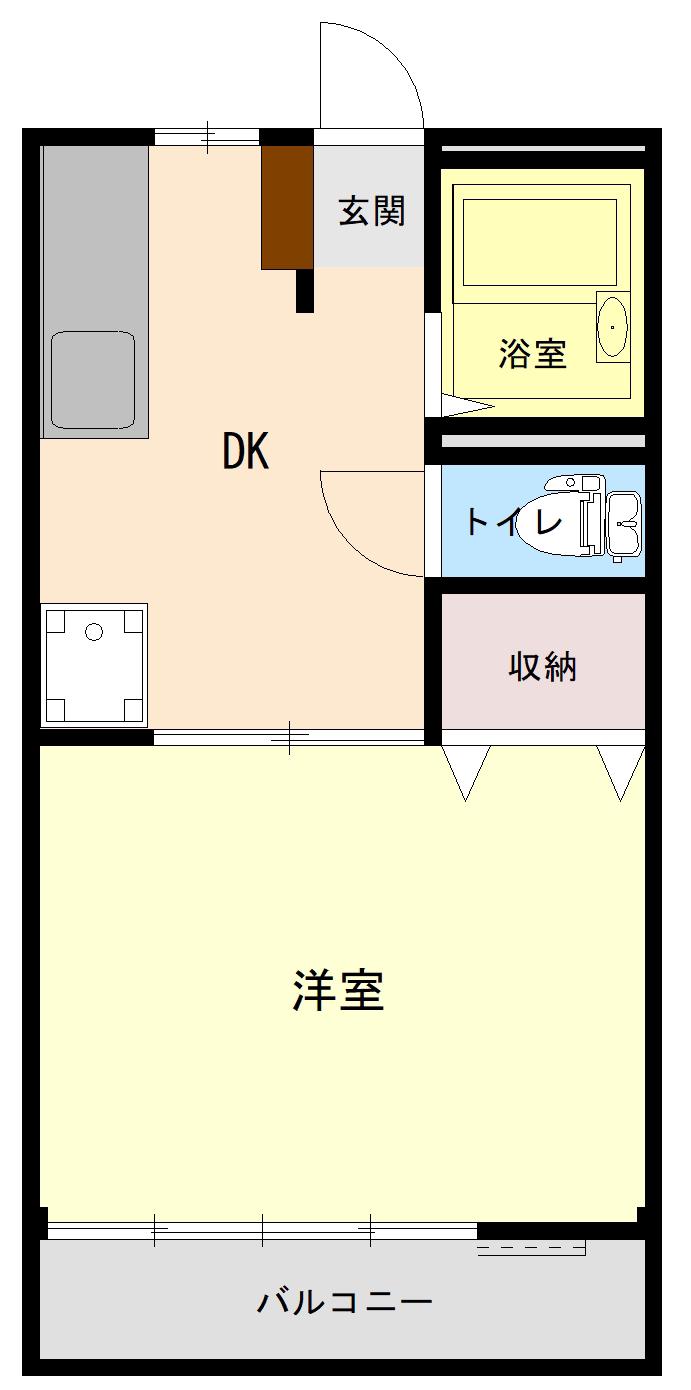 MSハイツB棟(1DK/2階)の間取り写真