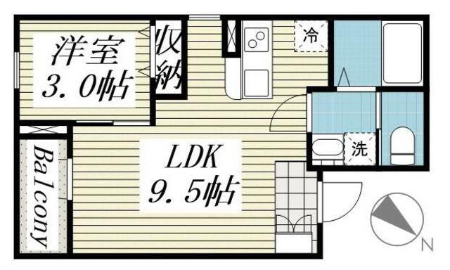 ブロッサムテラス立川(1LDK/2階)の間取り写真