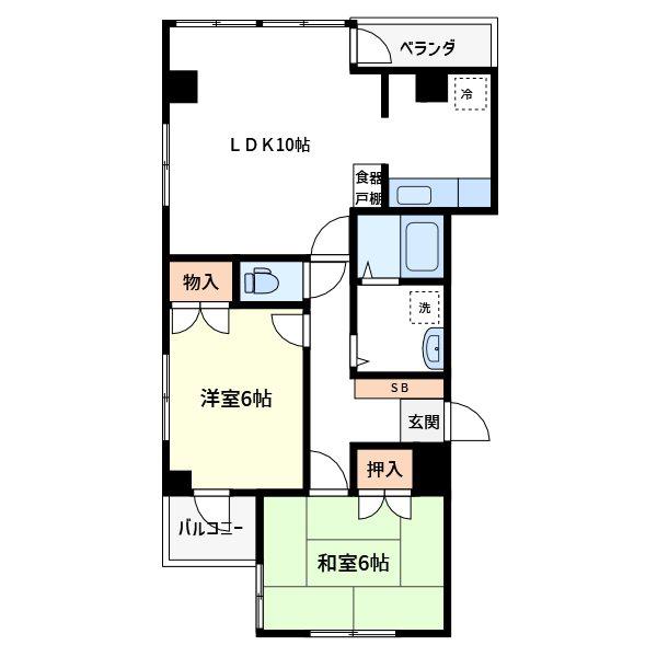 富士ビル(2LDK/3階)の間取り写真