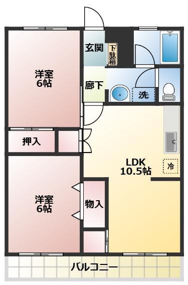 第2グリーンハイツ(2LDK/3階)の間取り写真