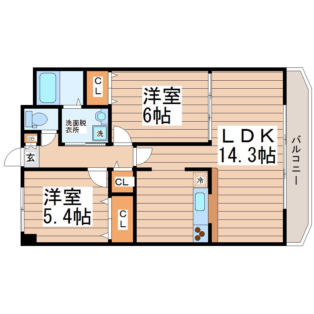 PRIERIII(2LDK/5階)の間取り写真