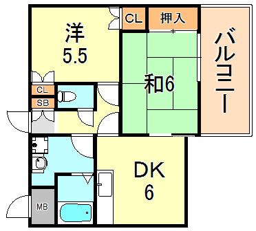 サンハイツ2(2DK/3階)の間取り写真