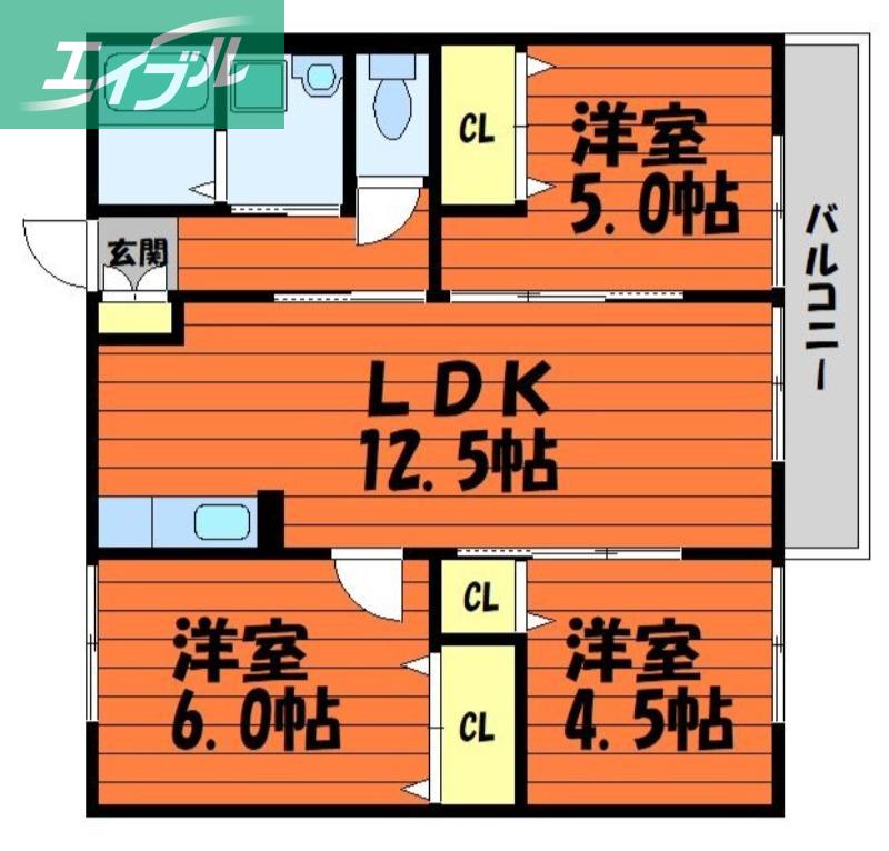 ハイマートB(3LDK/1階)の間取り写真