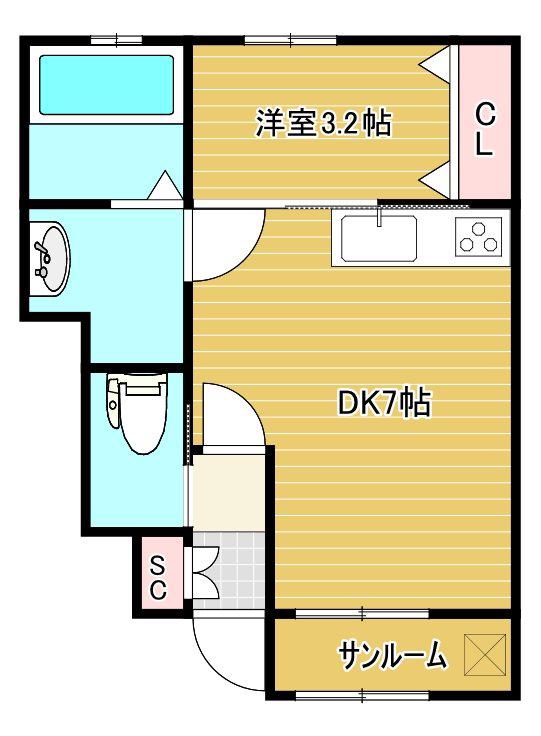 コオリナタウンA(1DK/1階)の間取り写真