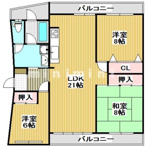 ソリテール水前寺(3LDK/3階)の間取り写真