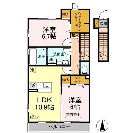 グランドゥールB(2LDK/2階)の間取り写真