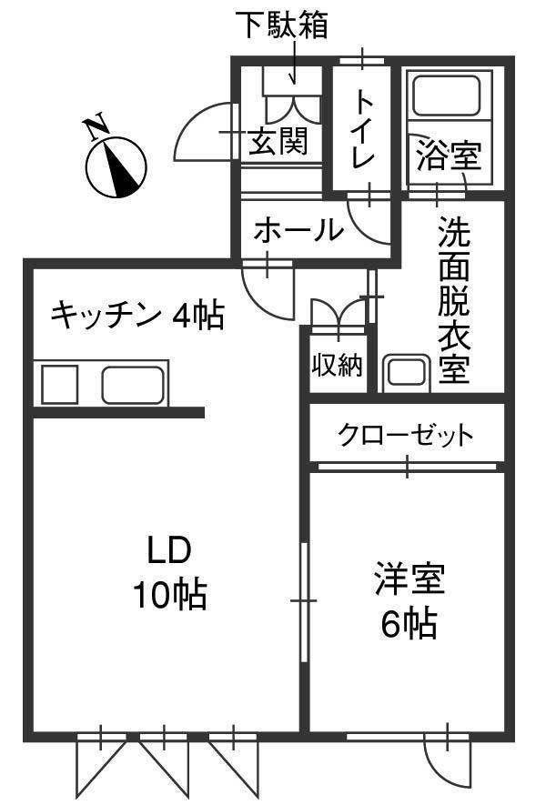 る・ぐらん鳥取北(1LDK/1階)の間取り写真