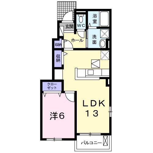 メゾンベルデ B(1LDK/1階)の間取り写真