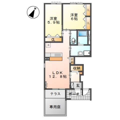 マインヒルズ伍番館(2LDK/1階)の間取り写真