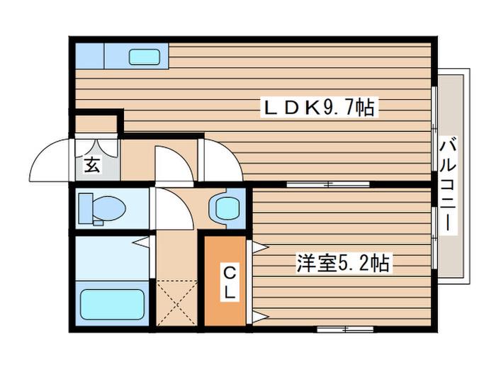 M´Sハイツ(1LDK/1階)の間取り写真