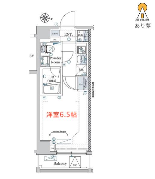 エストゥルース西横浜(1K/3階)の間取り写真