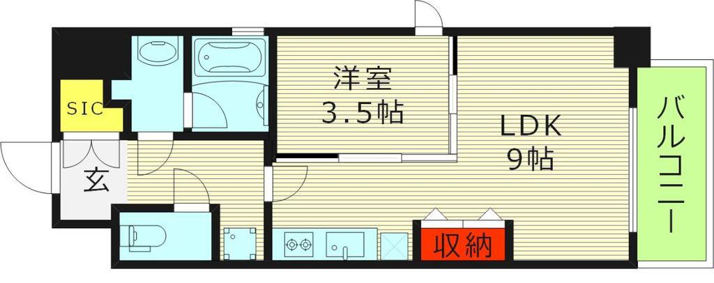 URBANLINK森小路駅前 旧ルネフラッツ(1LDK/10階)の間取り写真