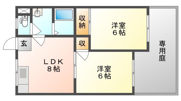 ホワイトメゾンB(2DK/1階)の間取り写真