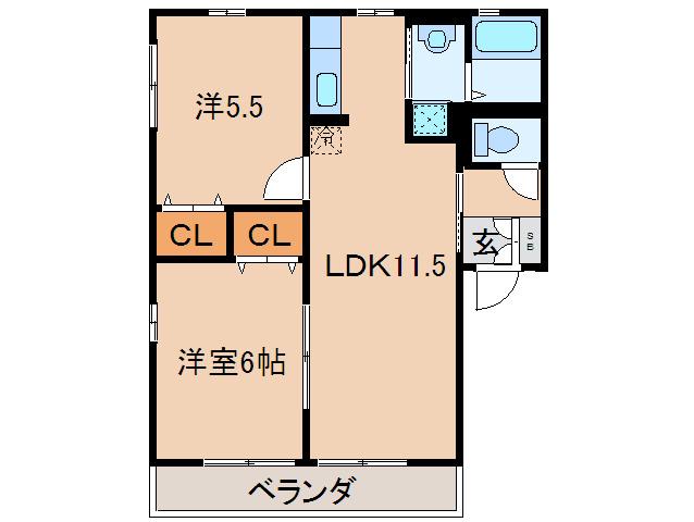 フラジール折尾(2LDK/2階)の間取り写真
