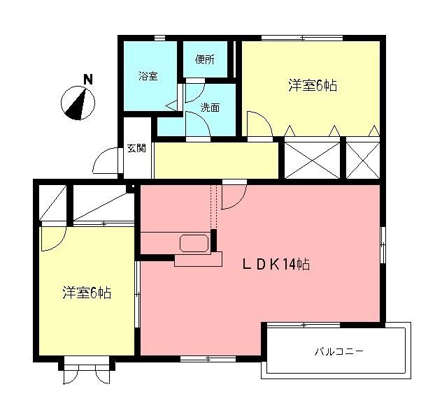 アムールIII(2LDK/2階)の間取り写真