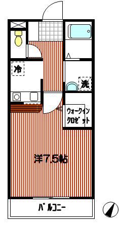 オークリーコート(1K/2階)の間取り写真