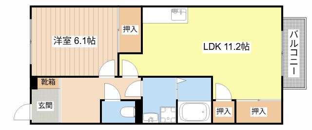 クレストコート(1LDK/1階)の間取り写真