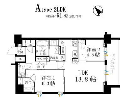 ガーデンテラス下北沢(2LDK/5階)の間取り写真