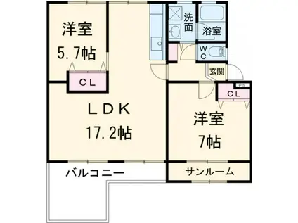猪子石南10号棟(2LDK/3階)の間取り写真